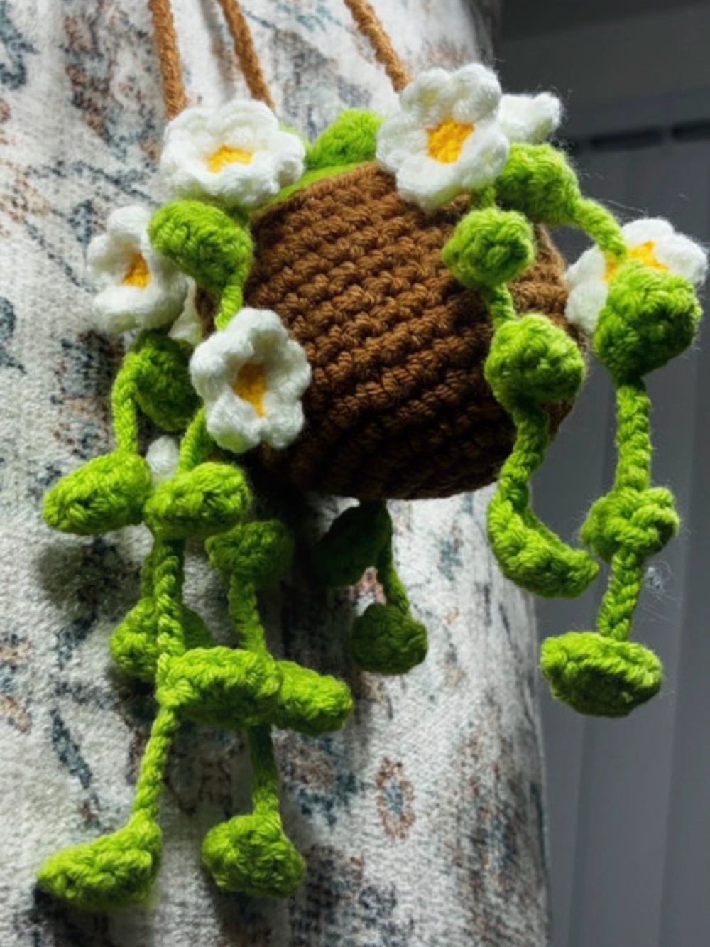 Crocheted hanging planter